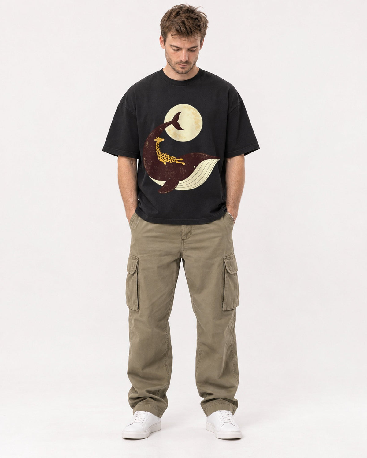 Mockup Boxy Heavyweight Tee Black male full-body 08
