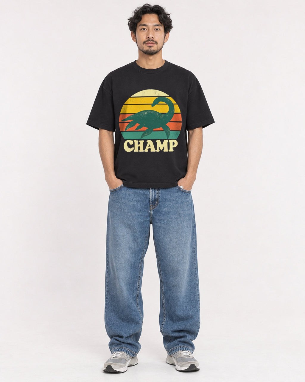 Mockup Boxy Heavyweight Tee Black male full-body 02
