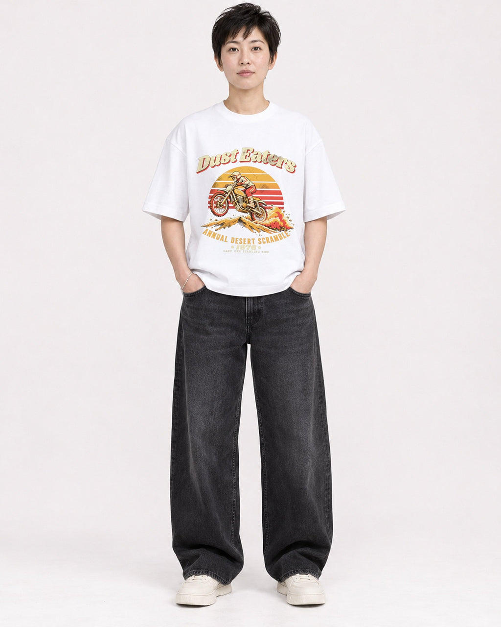 Mockup Boxy Heavyweight Tee White female full-body 23