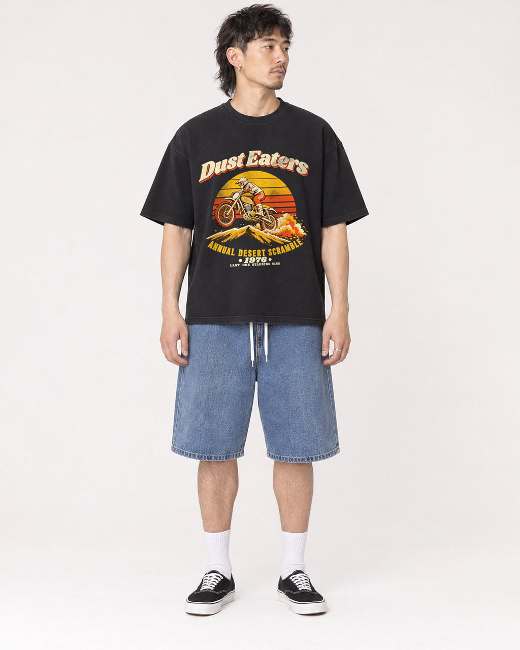 Mockup Boxy Heavyweight Tee Black male full-body 23