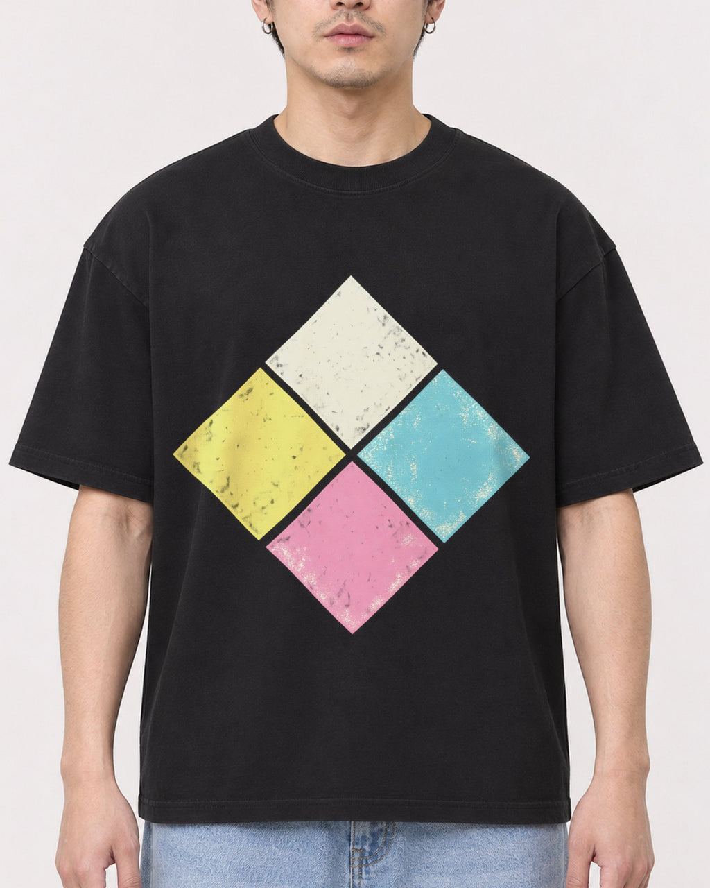 Mockup Boxy Heavyweight Tee Black male close-up 13