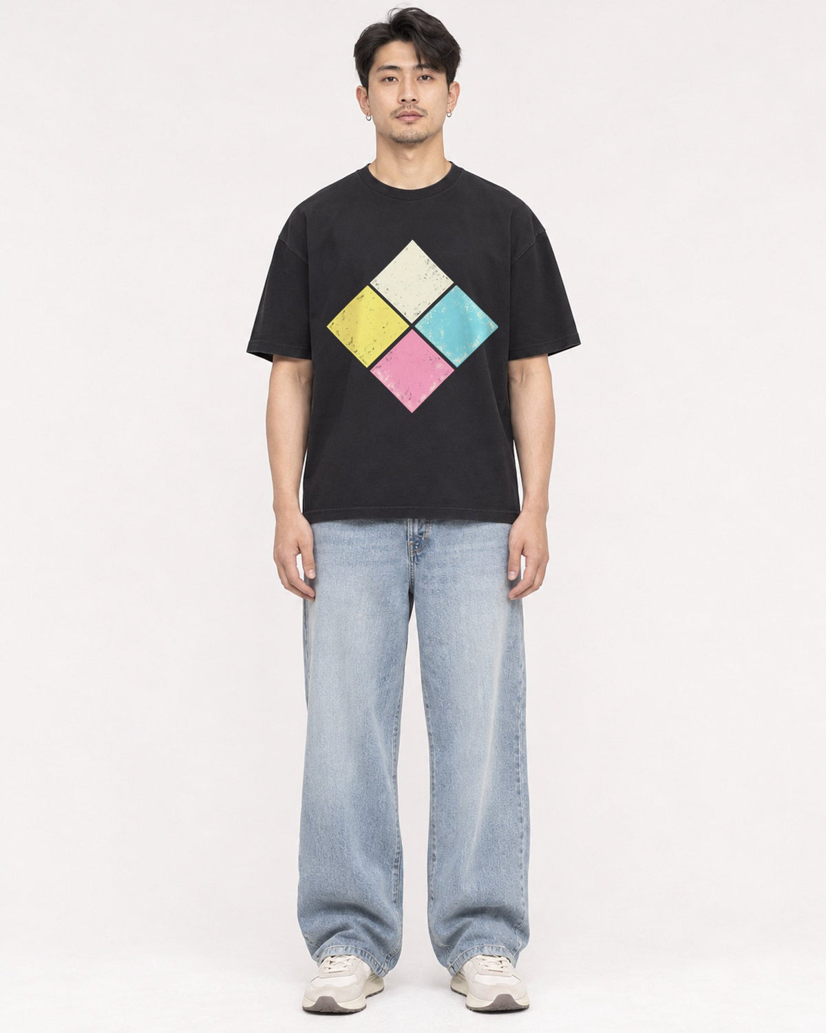 Mockup Boxy Heavyweight Tee Black male full-body 13