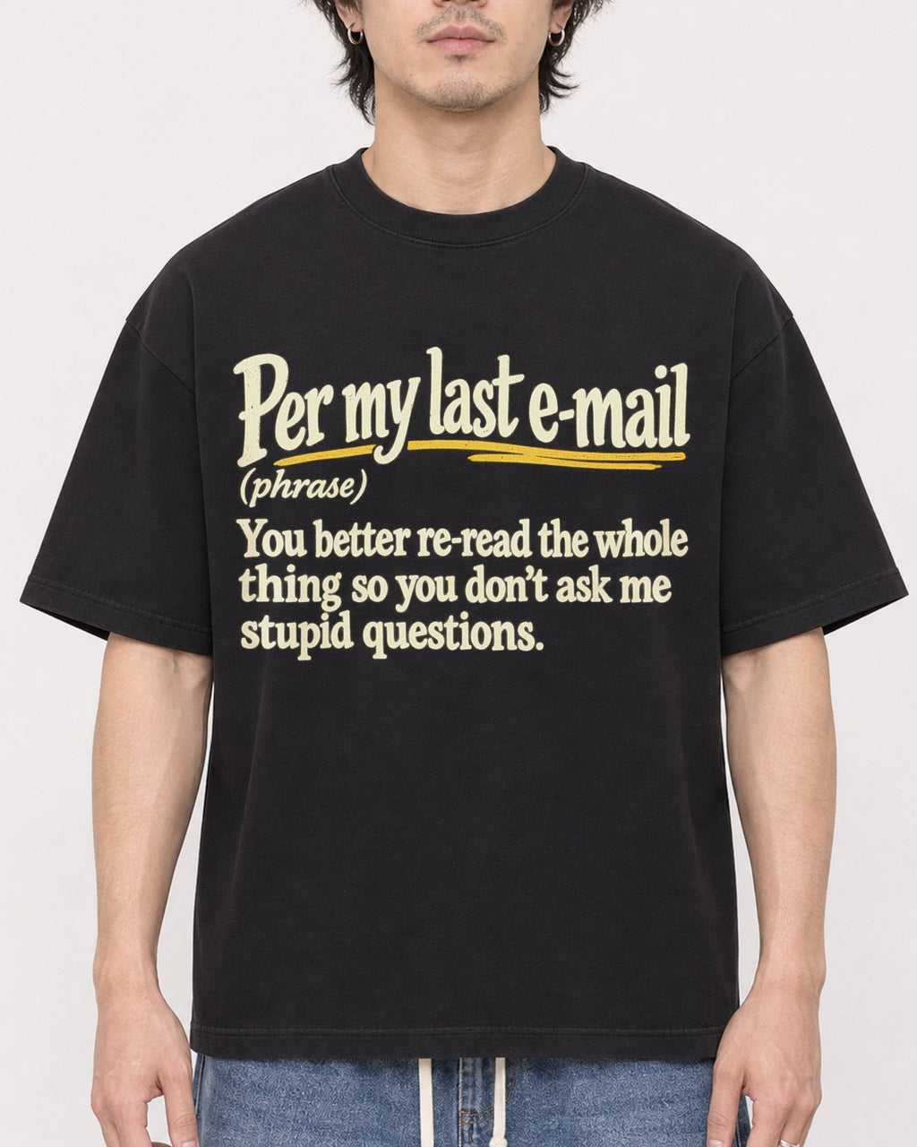 Mockup Boxy Heavyweight Tee Black male close-up 03