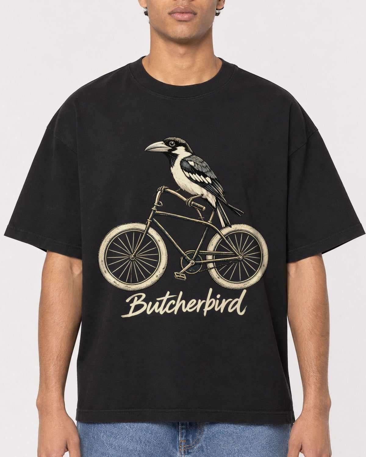 Mockup Boxy Heavyweight Tee Black male close-up 10
