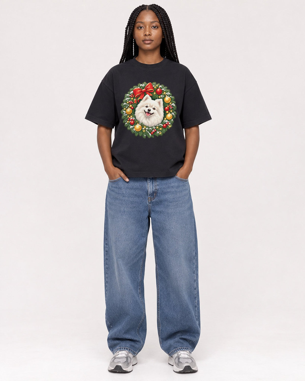 Mockup Boxy Heavyweight Tee Black female full-body 04