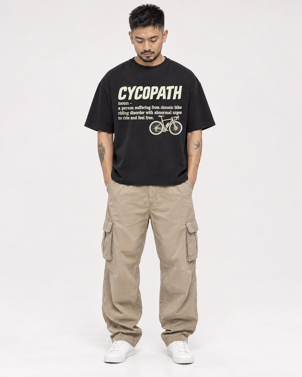 Mockup Boxy Heavyweight Tee Black male full-body 12