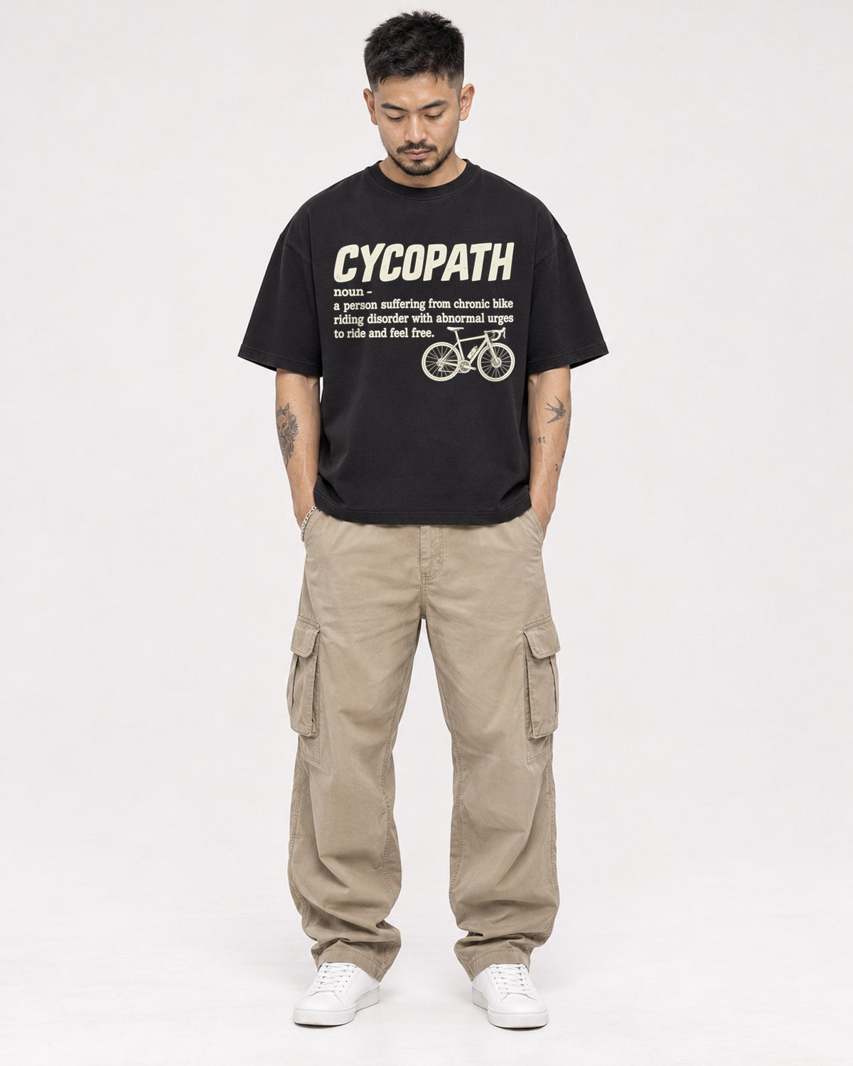 Mockup Boxy Heavyweight Tee Black male full-body 12