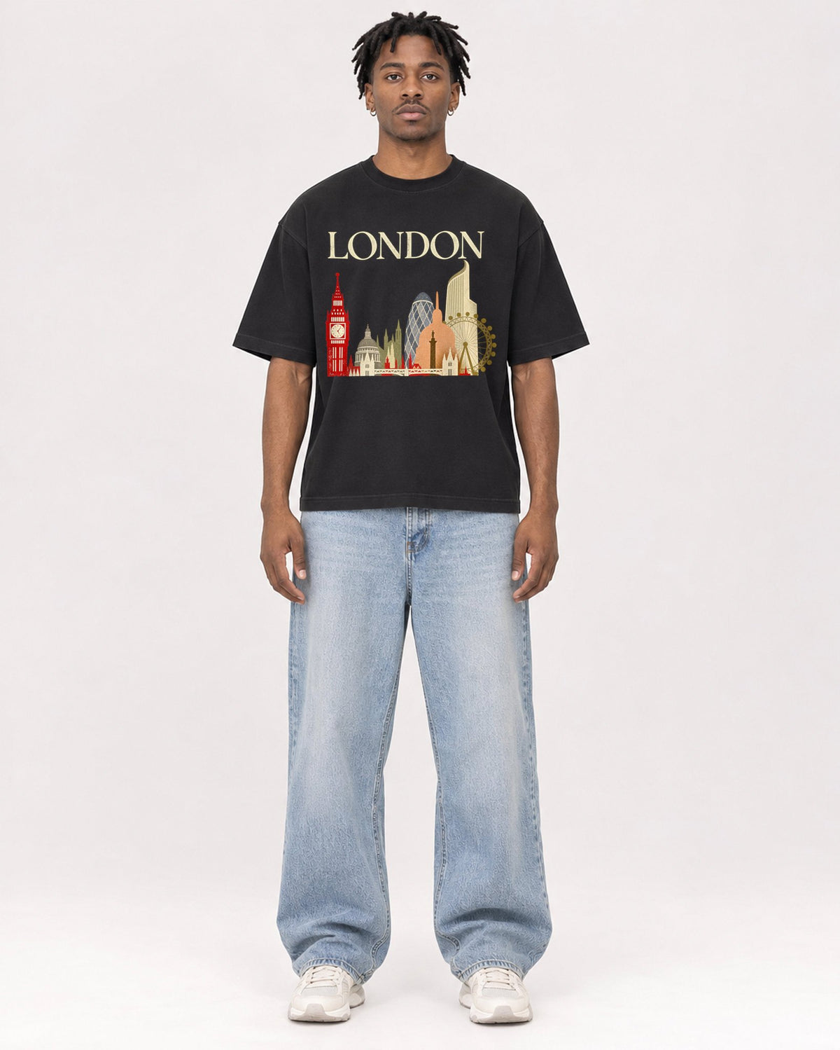 Mockup Boxy Heavyweight Tee Black male full-body 05