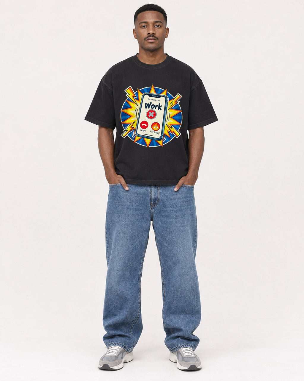 Mockup Boxy Heavyweight Tee Black male full-body 14