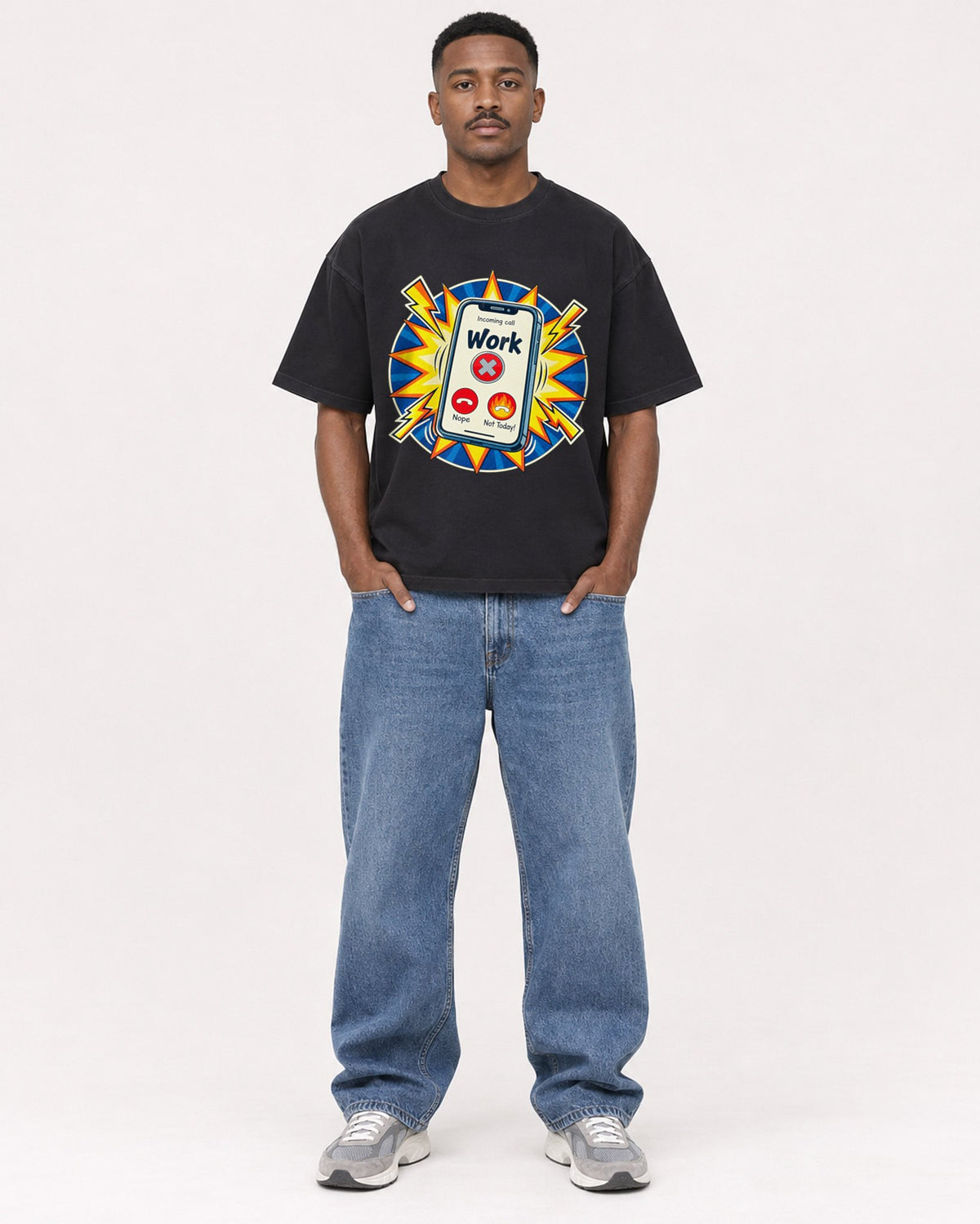 Mockup Boxy Heavyweight Tee Black male full-body 14