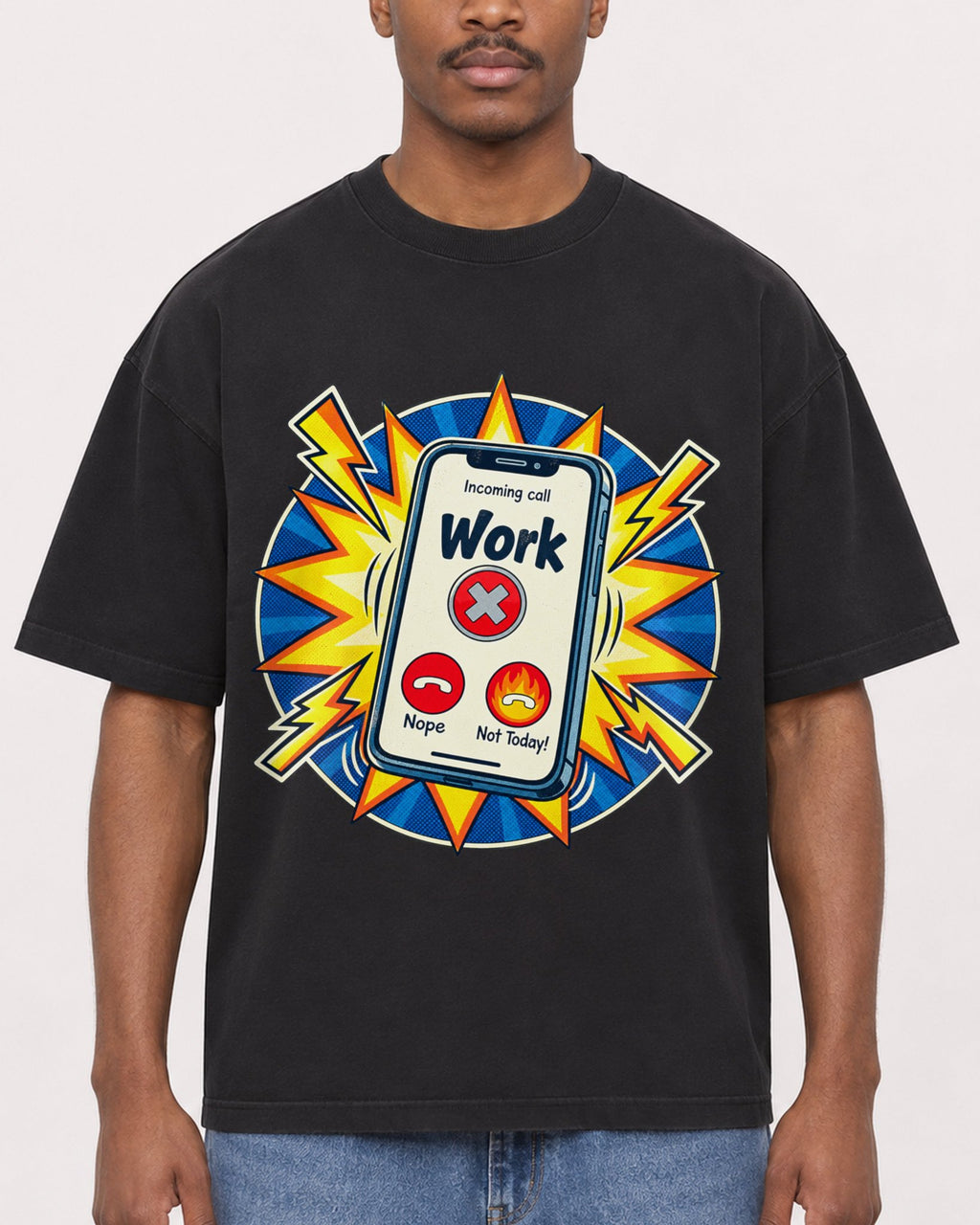 Mockup Boxy Heavyweight Tee Black male close-up 14