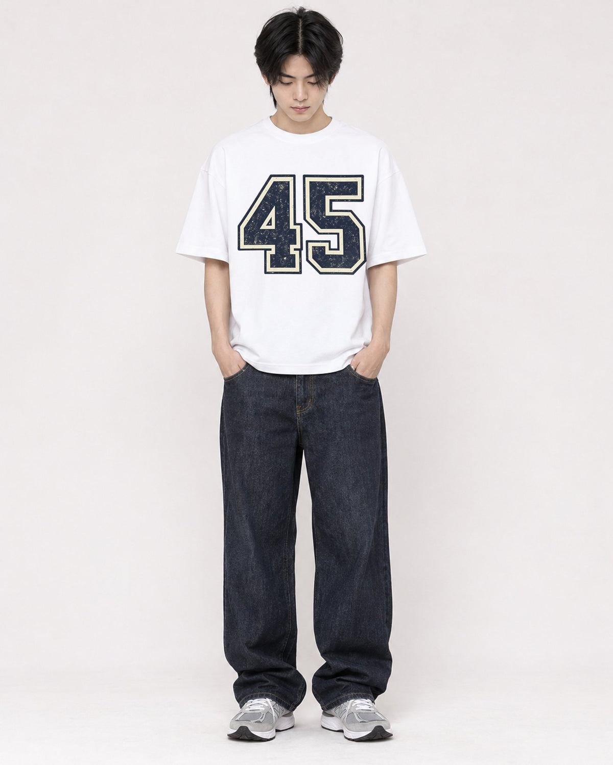 Mockup Boxy Heavyweight Tee White male full-body 11