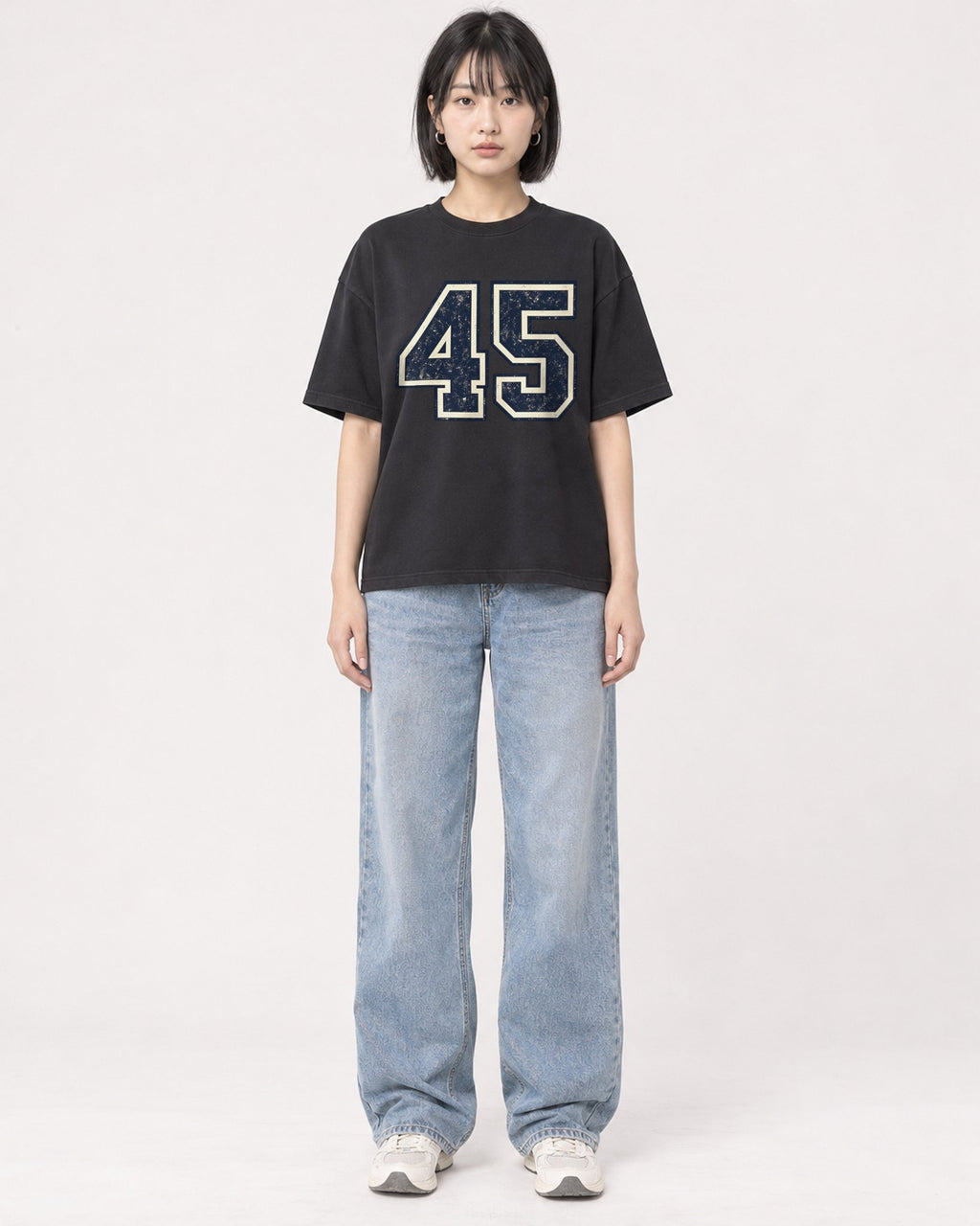Mockup Boxy Heavyweight Tee Black female full-body 11