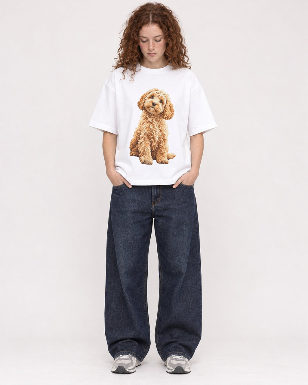 Mockup Boxy Heavyweight Tee White female full-body 09