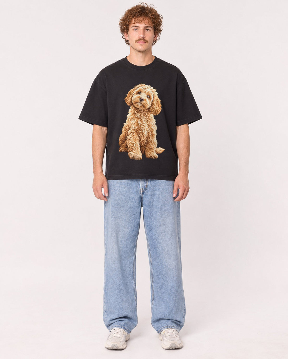 Mockup Boxy Heavyweight Tee Black male full-body 09