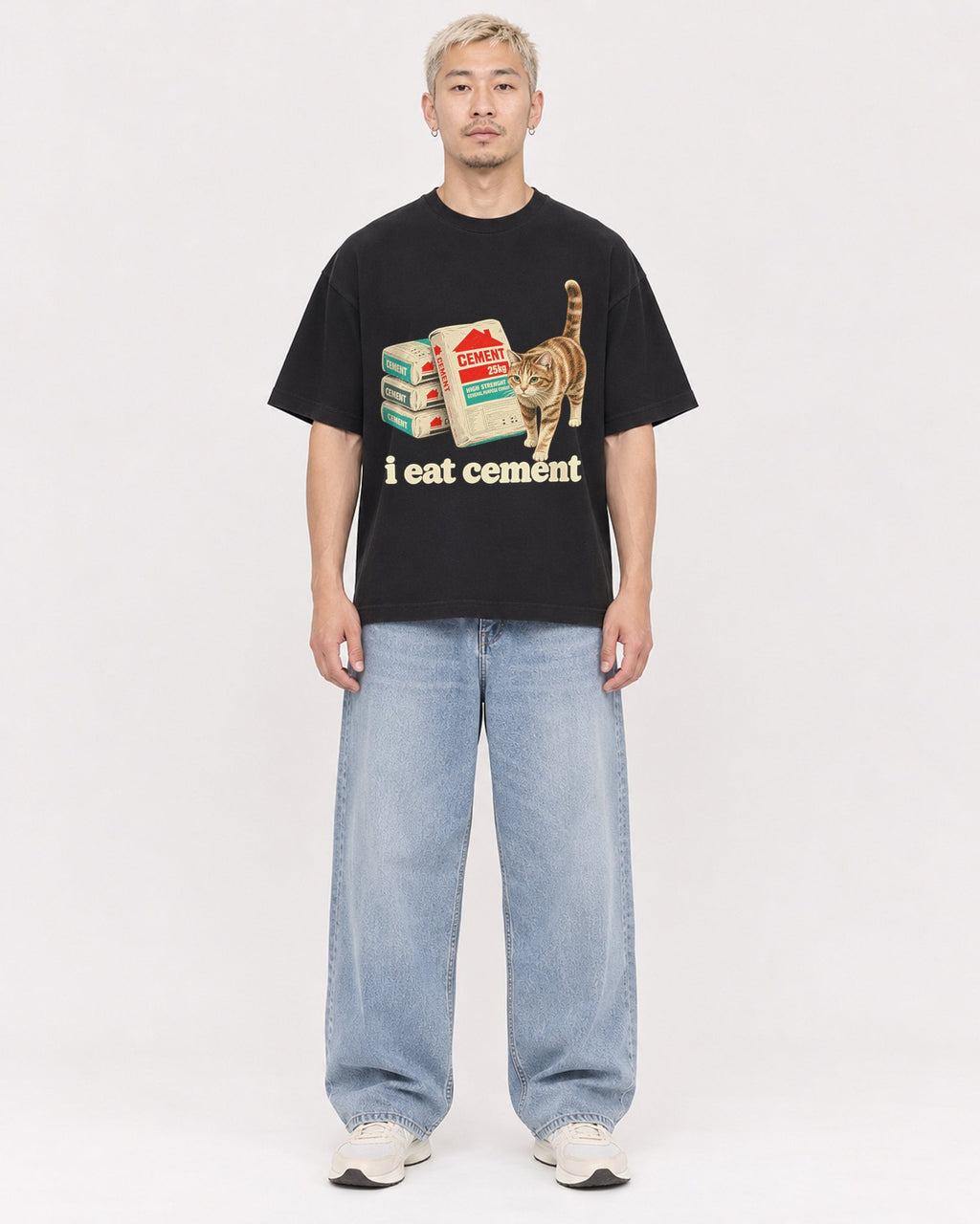 Mockup Boxy Heavyweight Tee Black male full-body 33