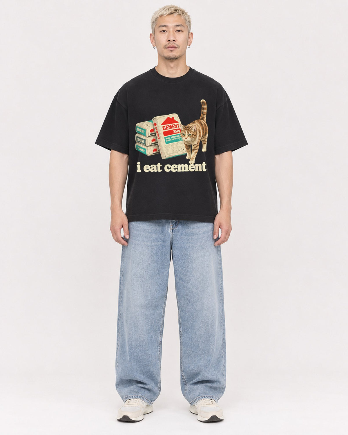 Mockup Boxy Heavyweight Tee Black male full-body 33
