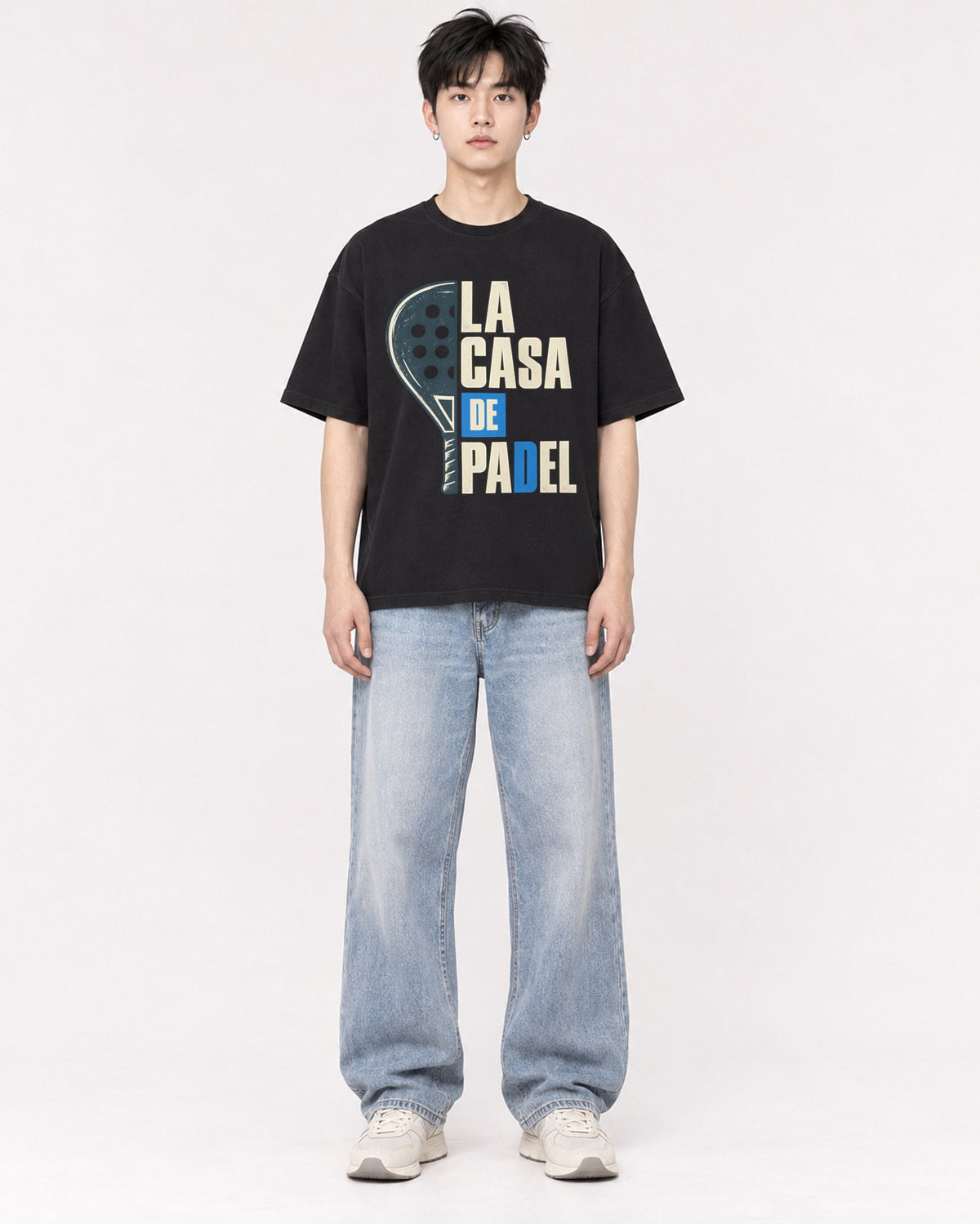 Mockup Boxy Heavyweight Tee Black male full-body 01