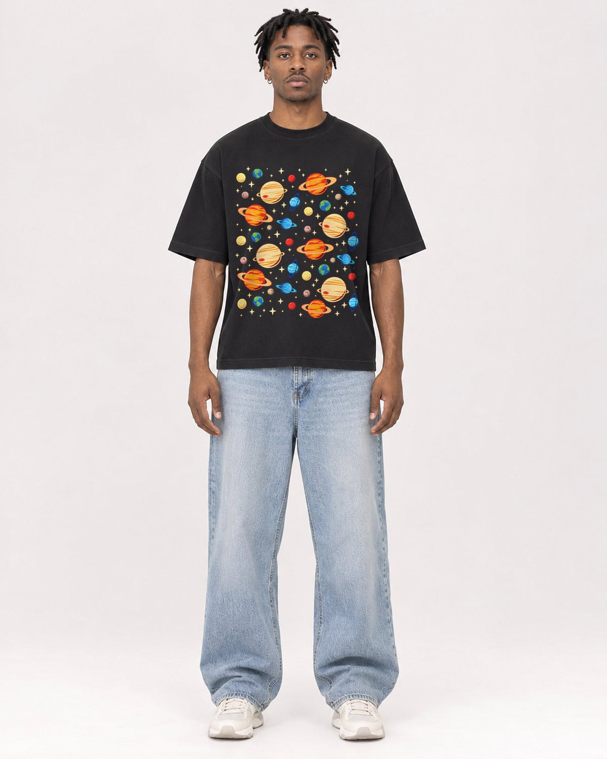 Mockup Boxy Heavyweight Tee Black male full-body 05