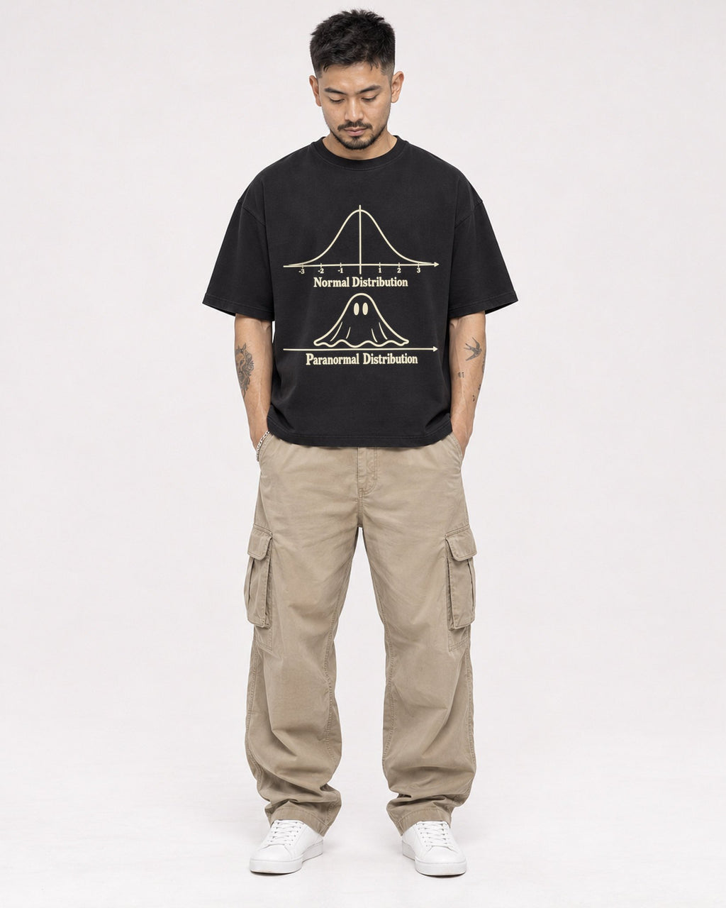 Mockup Boxy Heavyweight Tee Black male full-body 12