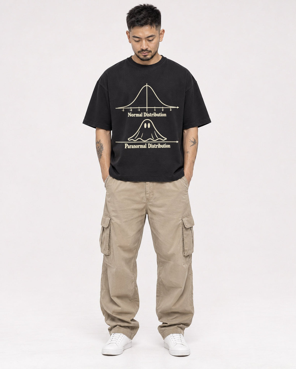 Mockup Boxy Heavyweight Tee Black male full-body 12