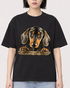 Mockup Boxy Heavyweight Tee Black female close-up 11