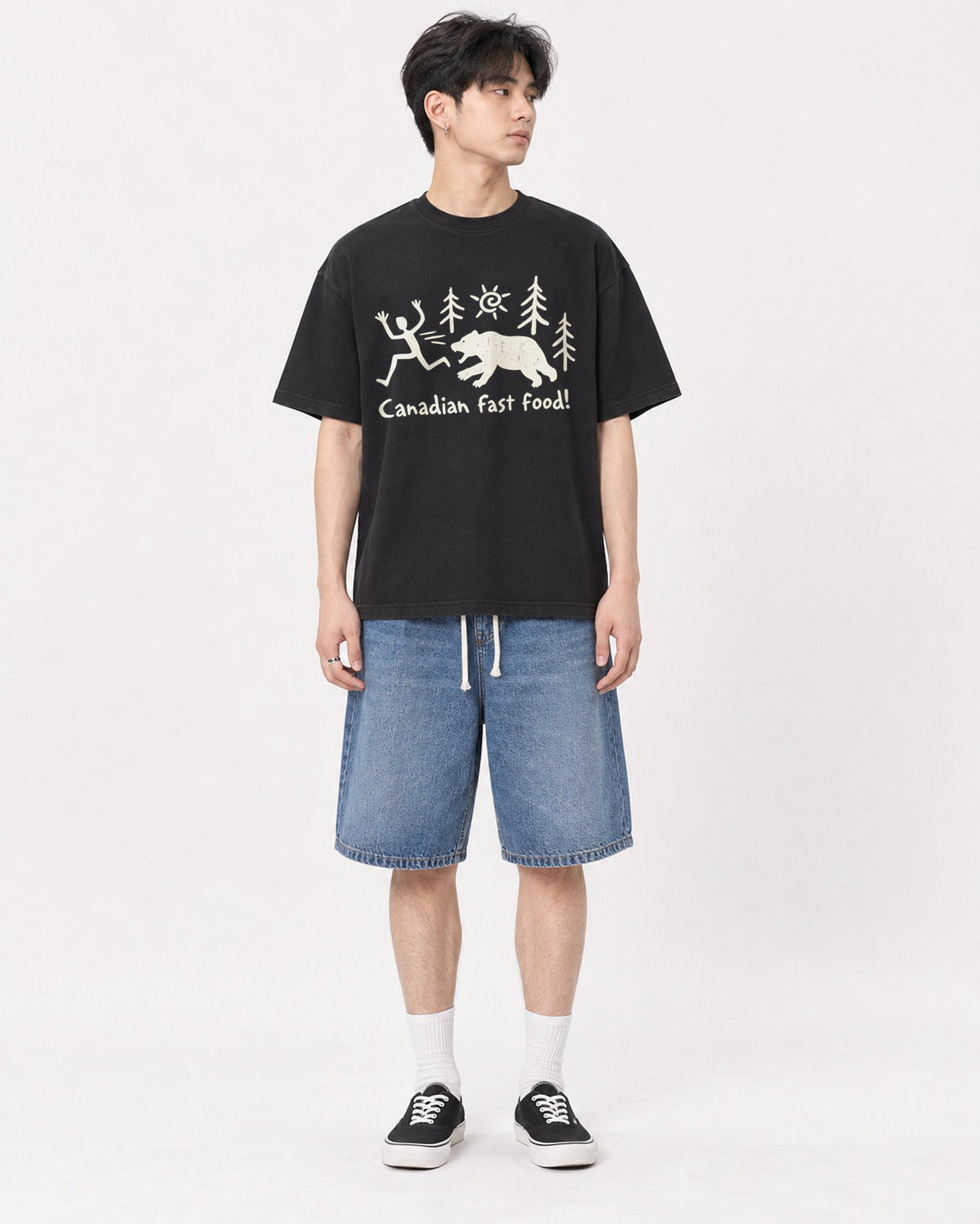 Mockup Boxy Heavyweight Tee Black male full-body 31