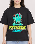 Mockup Boxy Heavyweight Tee Black female close-up 03