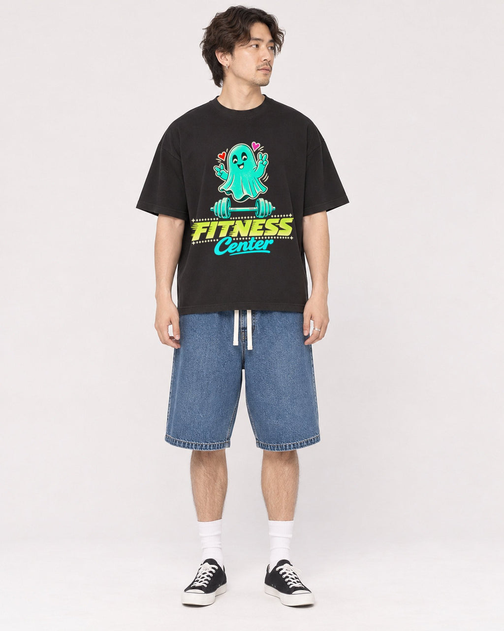 Mockup Boxy Heavyweight Tee Black male full-body 03