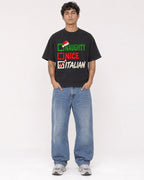 Mockup Boxy Heavyweight Tee Black male full-body 06