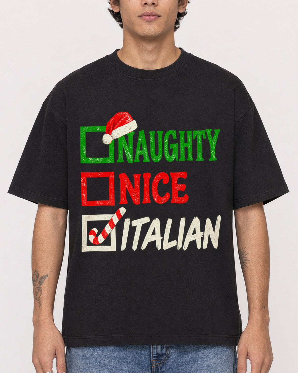 Mockup Boxy Heavyweight Tee Black male close-up 06