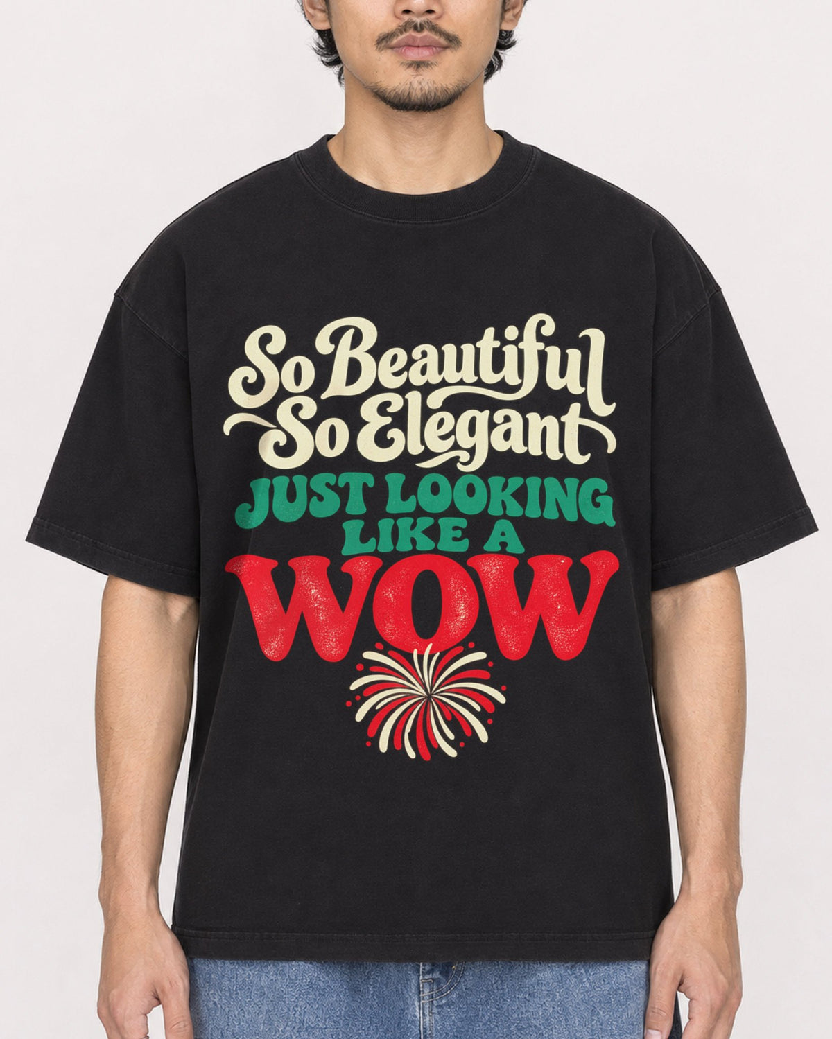 Mockup Boxy Heavyweight Tee Black male close-up 02