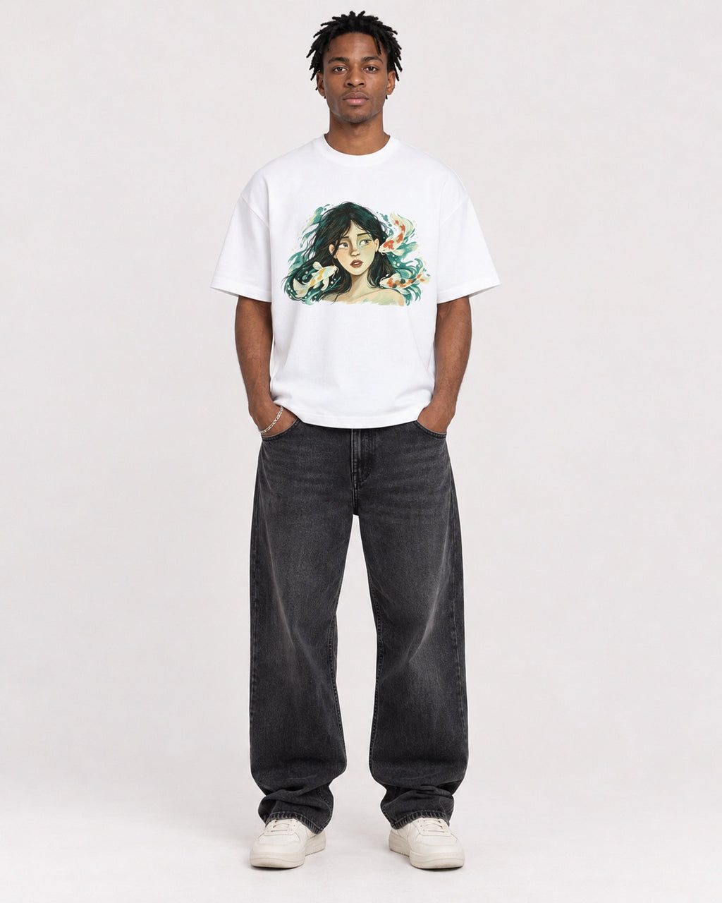 Mockup Boxy Heavyweight Tee White male full-body 05