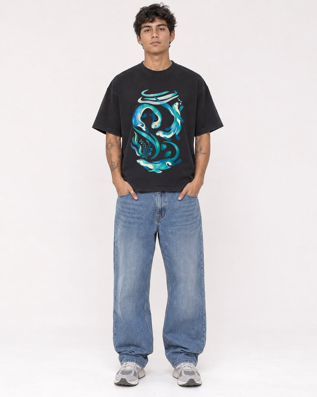 Mockup Boxy Heavyweight Tee Black male full-body 06
