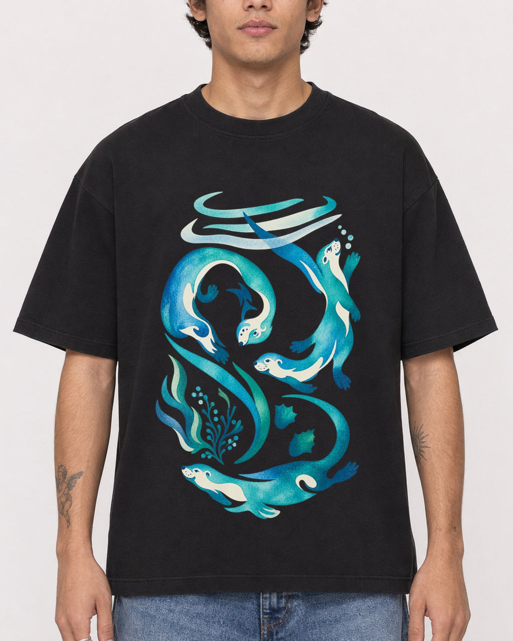 Mockup Boxy Heavyweight Tee Black male close-up 06