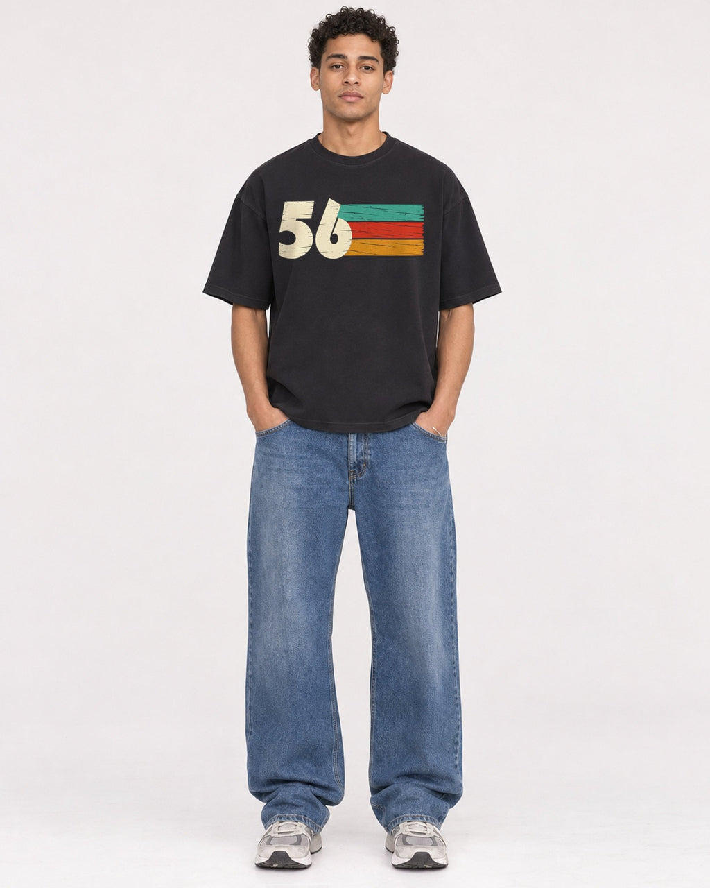 Mockup Boxy Heavyweight Tee Black male full-body 10