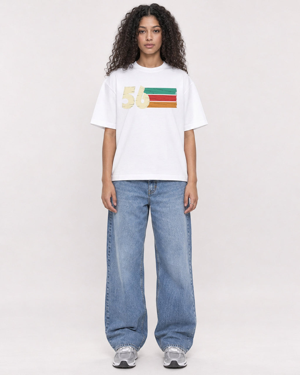 Mockup Boxy Heavyweight Tee White female full-body 10