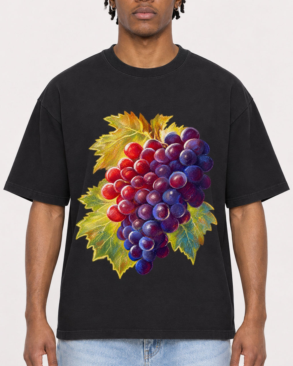 Mockup Boxy Heavyweight Tee Black male close-up 05