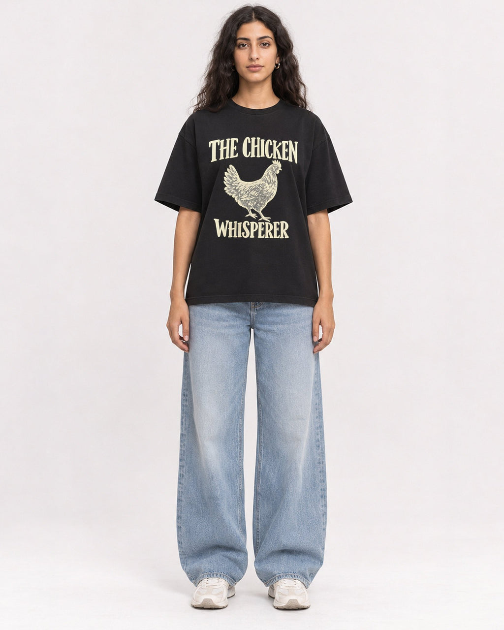 Mockup Boxy Heavyweight Tee Black female full-body 07