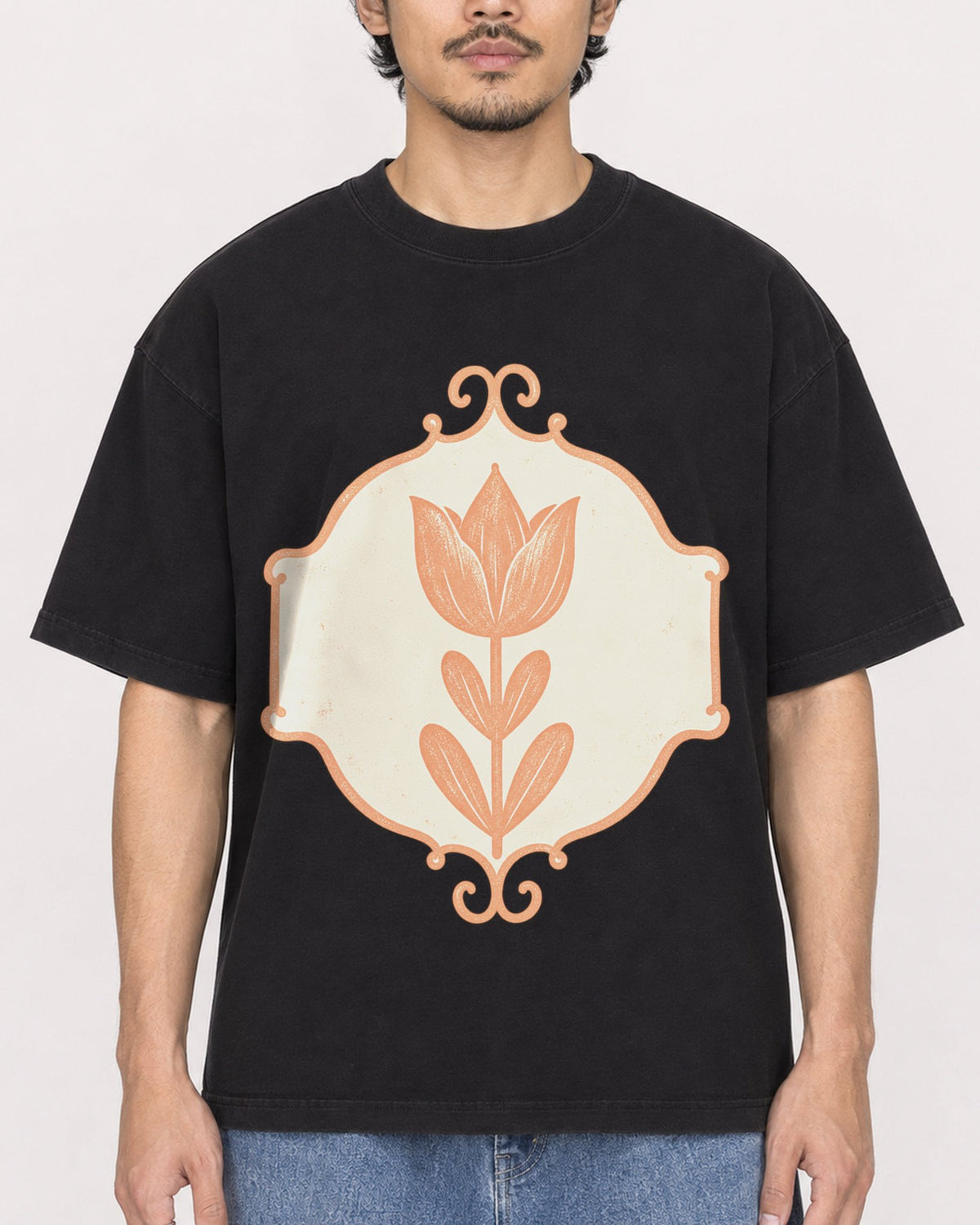 Mockup Boxy Heavyweight Tee Black male close-up 02