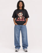 Mockup Boxy Heavyweight Tee Black female full-body 24