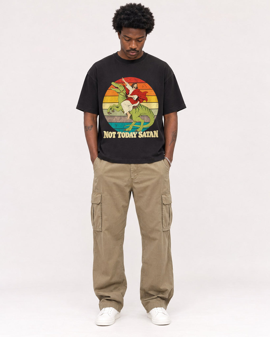 Mockup Boxy Heavyweight Tee Black male full-body 24