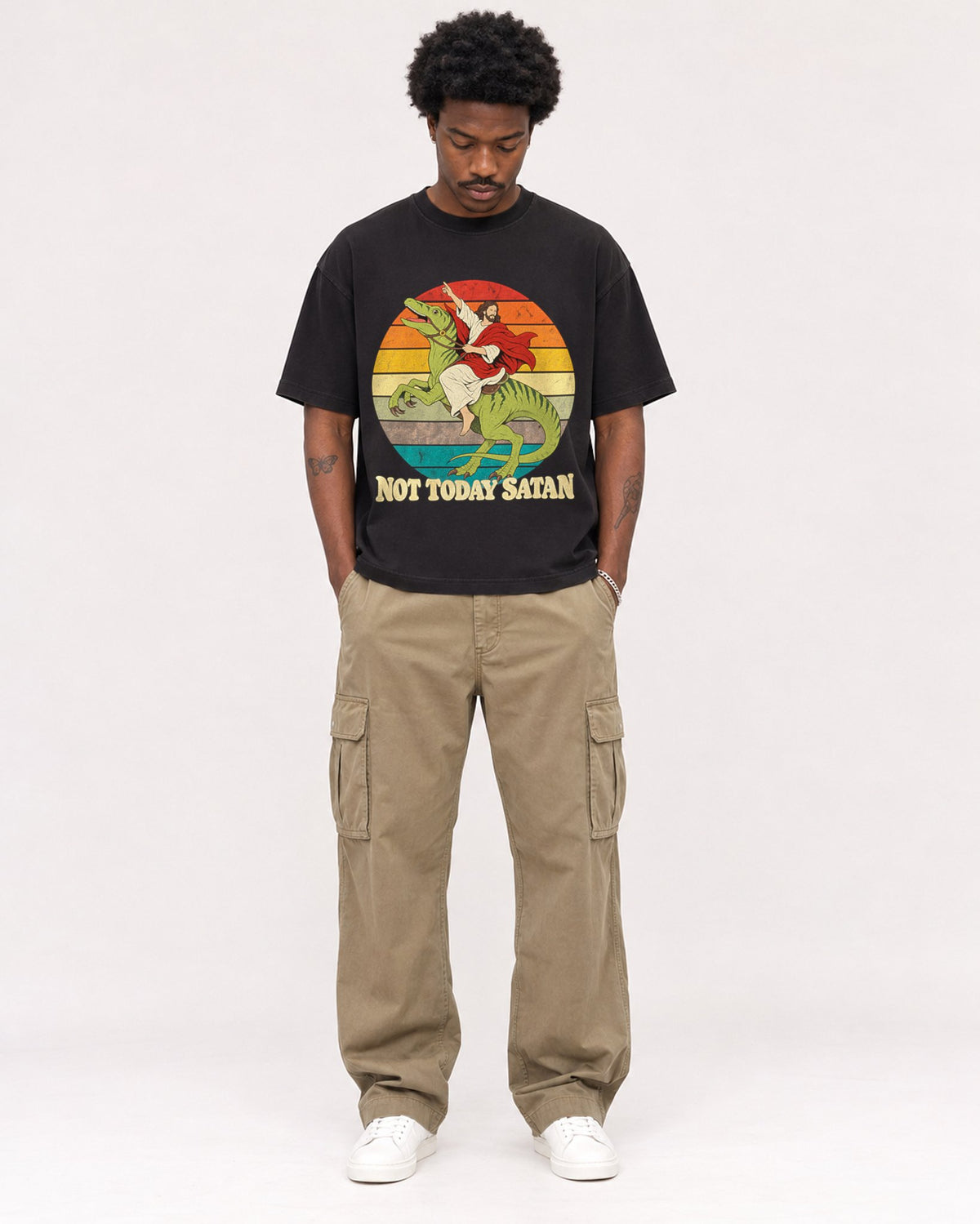 Mockup Boxy Heavyweight Tee Black male full-body 24