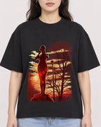 Mockup Boxy Heavyweight Tee Black female close-up 03