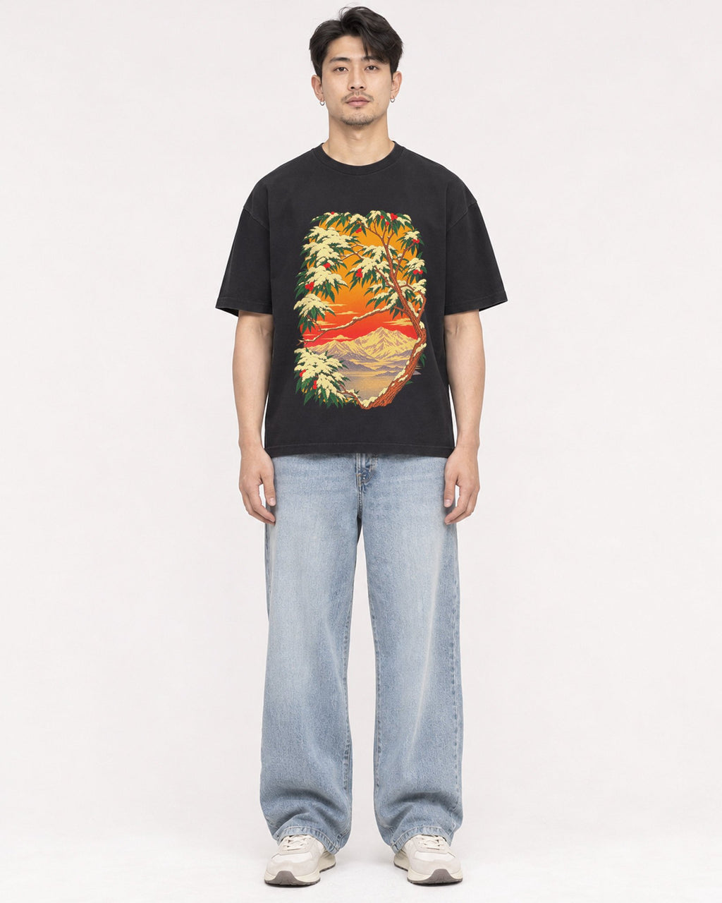 Mockup Boxy Heavyweight Tee Black male full-body 13