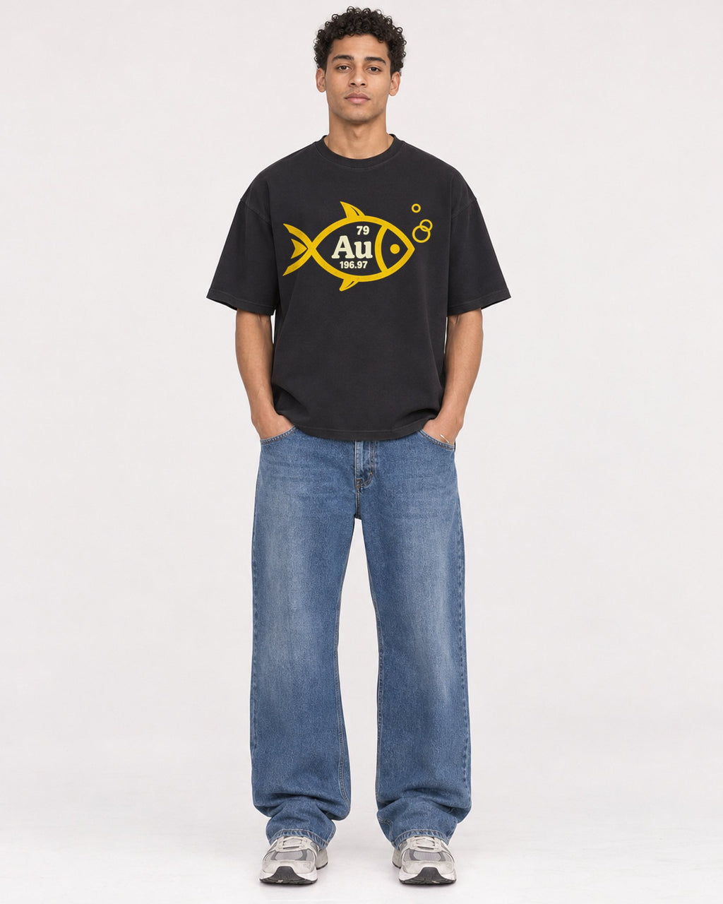 Mockup Boxy Heavyweight Tee Black male full-body 10