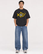 Mockup Boxy Heavyweight Tee Black male full-body 10