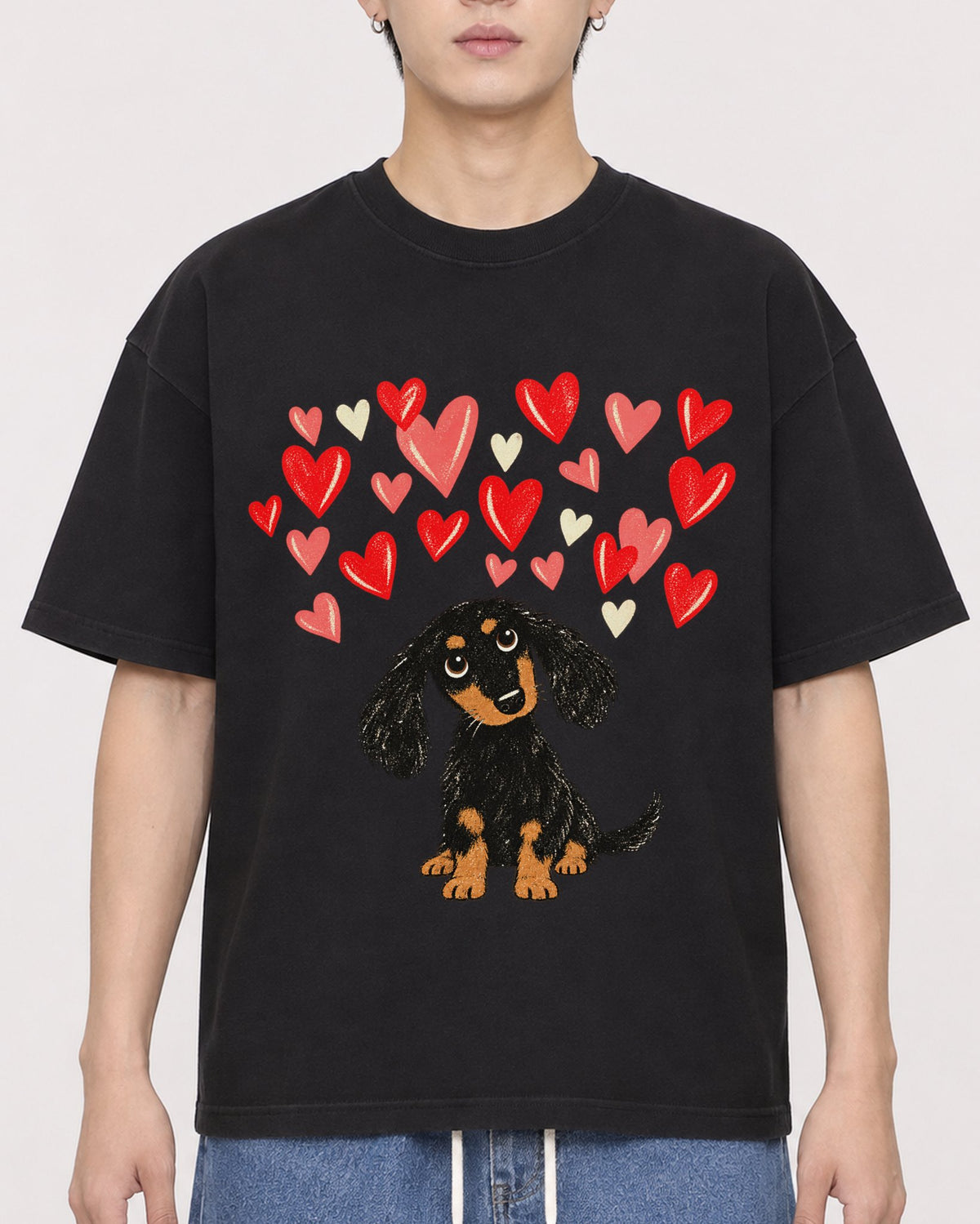 Mockup Boxy Heavyweight Tee Black male close-up 31