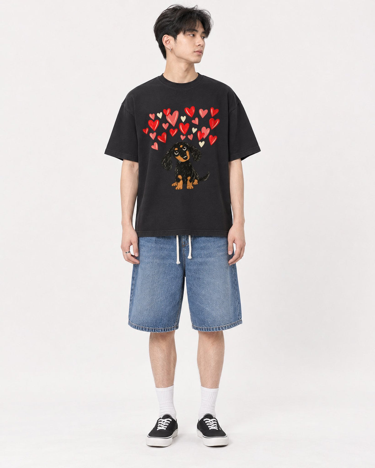 Mockup Boxy Heavyweight Tee Black male full-body 31