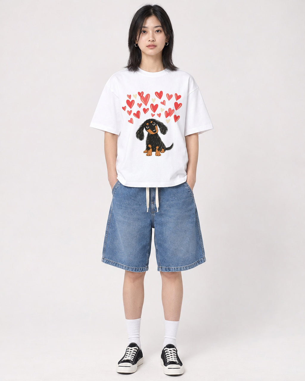Mockup Boxy Heavyweight Tee White female full-body 31